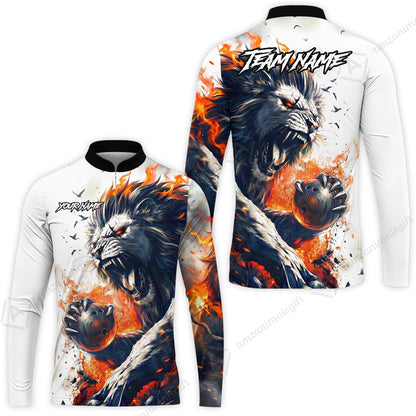 Custom Bowling Jersey Polo Shirt, Lion Fire Lava, Personalized Name And Team Name