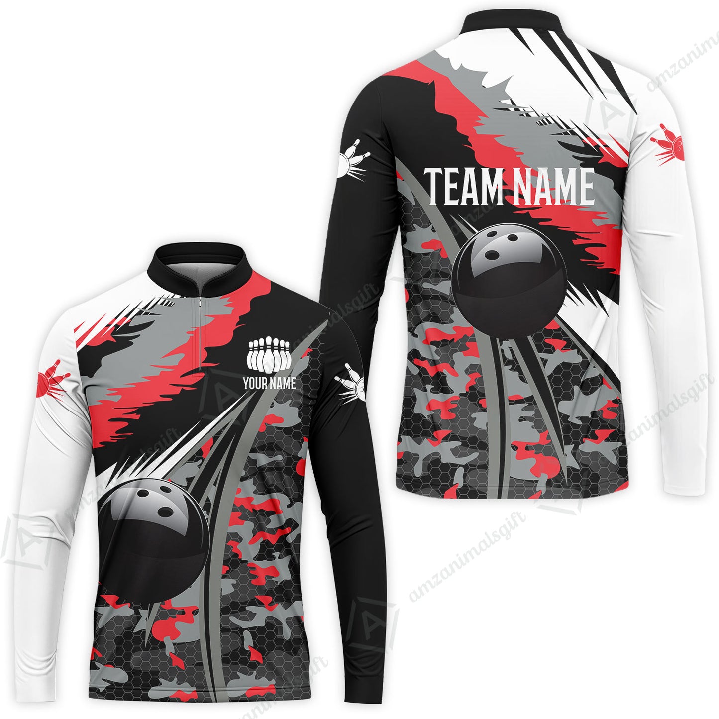 Custom Bowling Team Jersey, Personalized Long Sleeve Jersey Shirt Camo Bowling Shirt with Name & Team Name