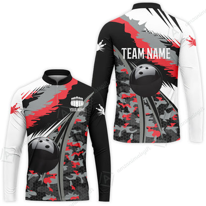 Custom Bowling Team Jersey, Personalized Long Sleeve Jersey Shirt Camo Bowling Shirt with Name & Team Name