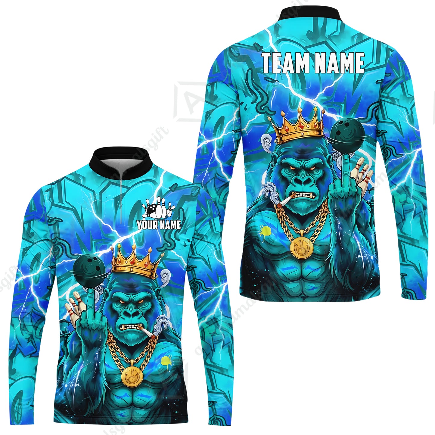 Custom Bowling Jersey Polo Shirt, Rebellious Gorilla King & Street Graffiti, Custom Bowling Jersey Team Shirt For Players With Name & Team Name