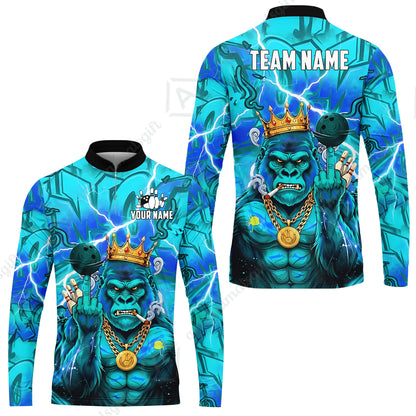 Custom Bowling Jersey Polo Shirt, Rebellious Gorilla King & Street Graffiti, Custom Bowling Jersey Team Shirt For Players With Name & Team Name