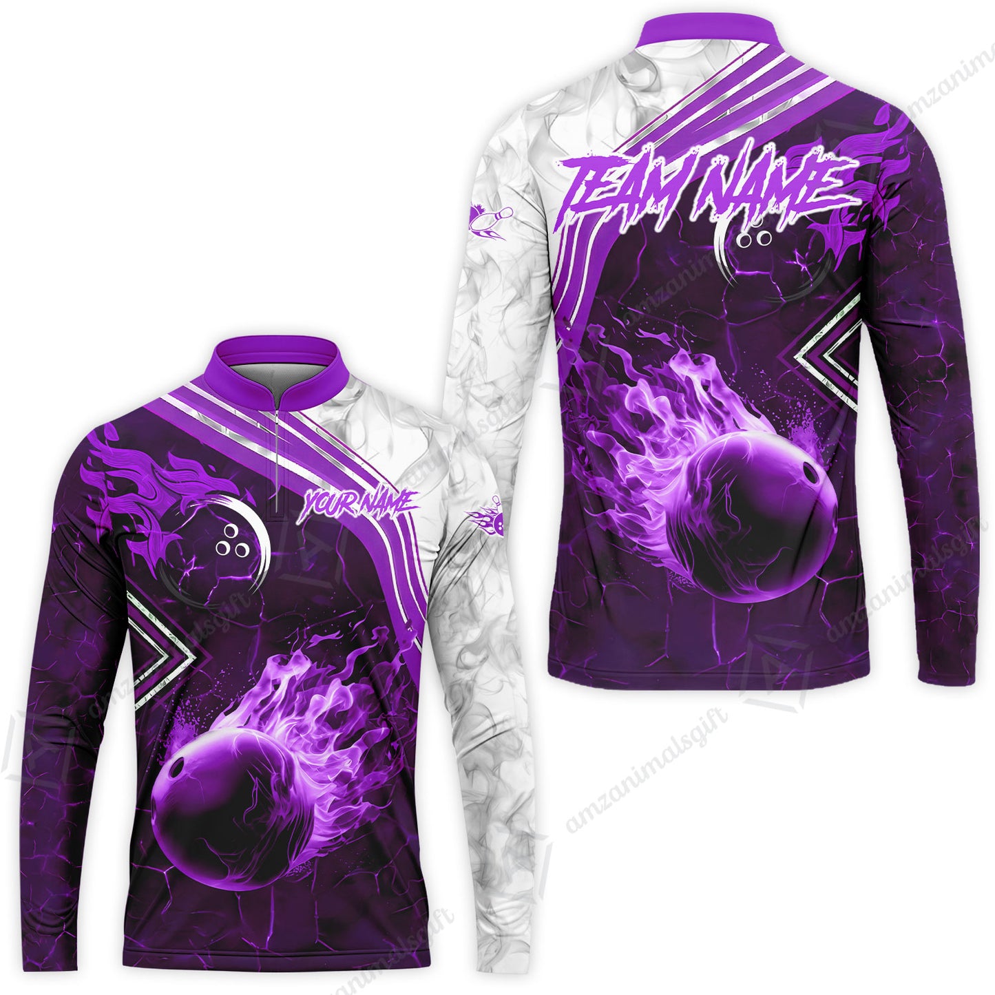 Customized Bowling Unisex Polo Shirt, Fire & Smoke Bowling Ball, Bowling Uniform - Personalized Name And Team Name