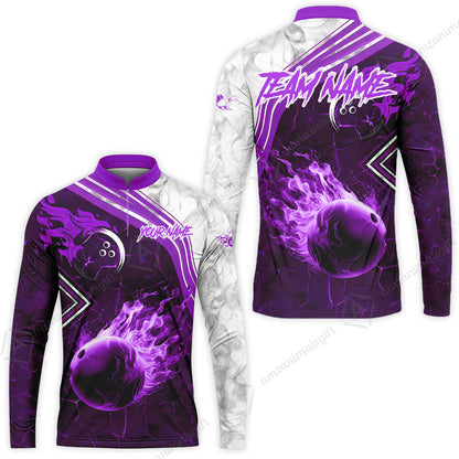 Customized Bowling Unisex Polo Shirt, Fire & Smoke Bowling Ball, Bowling Uniform - Personalized Name And Team Name