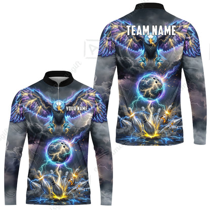 Custom Bowling Jersey Polo Shirt, Majestic Electric Lightning Eagle, Custom Bowling Jersey Team Shirt For Players With Name and Team Name
