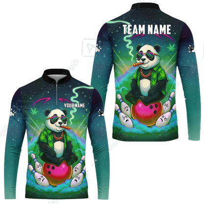 Custom Bowling Jersey Polo Shirt, Chill Panda & Cosmic Vibe, Custom Bowling Jersey Team Shirt For Players With Name & Team Name