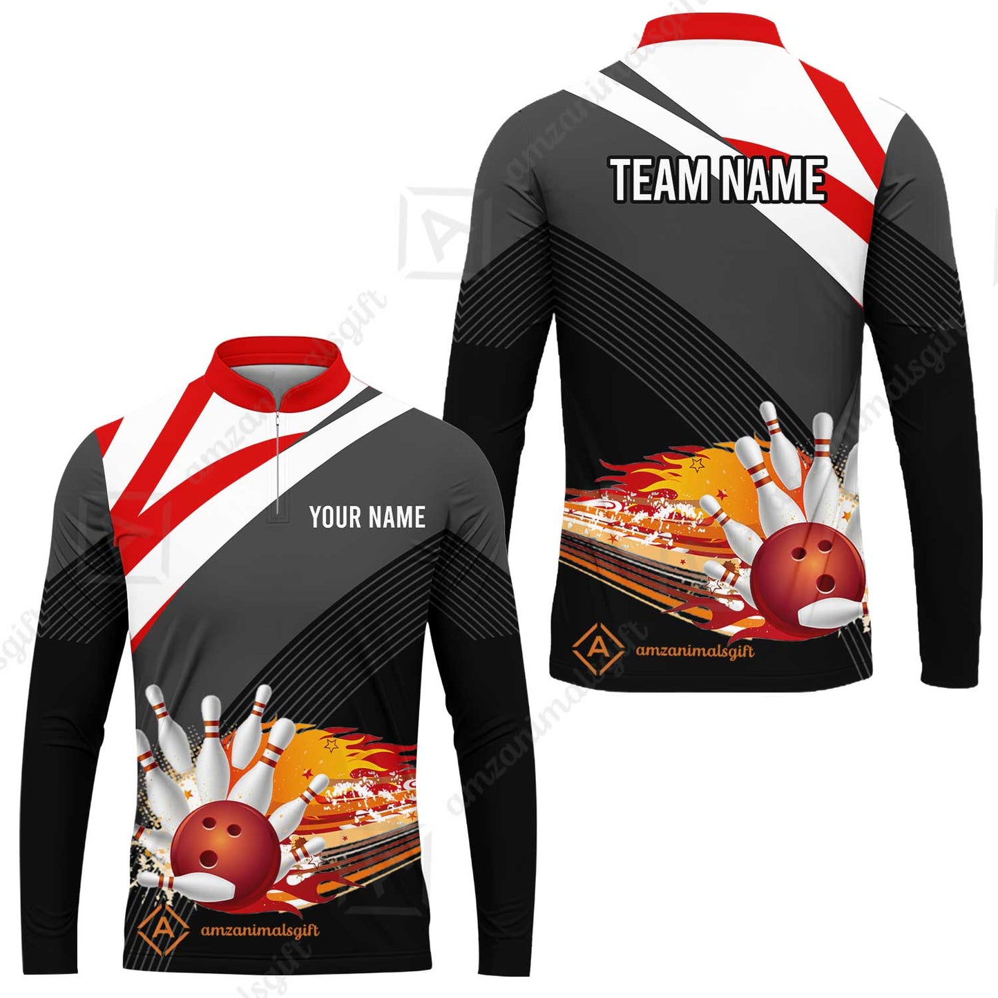 Custom Black and Red Flame Bowling Team Jersey Polo Shirts, Bowling Team Uniforms Jerseys, Personalized Name And Team Name