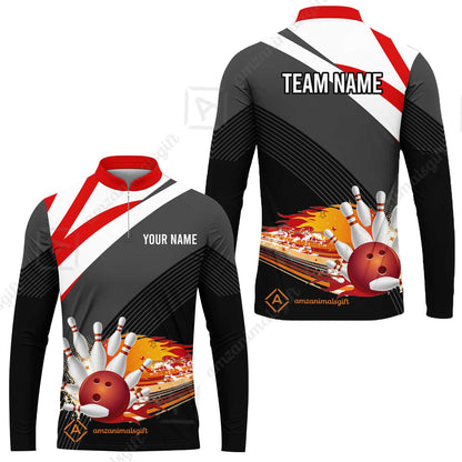 Custom Black and Red Flame Bowling Team Jersey Polo Shirts, Bowling Team Uniforms Jerseys, Personalized Name And Team Name