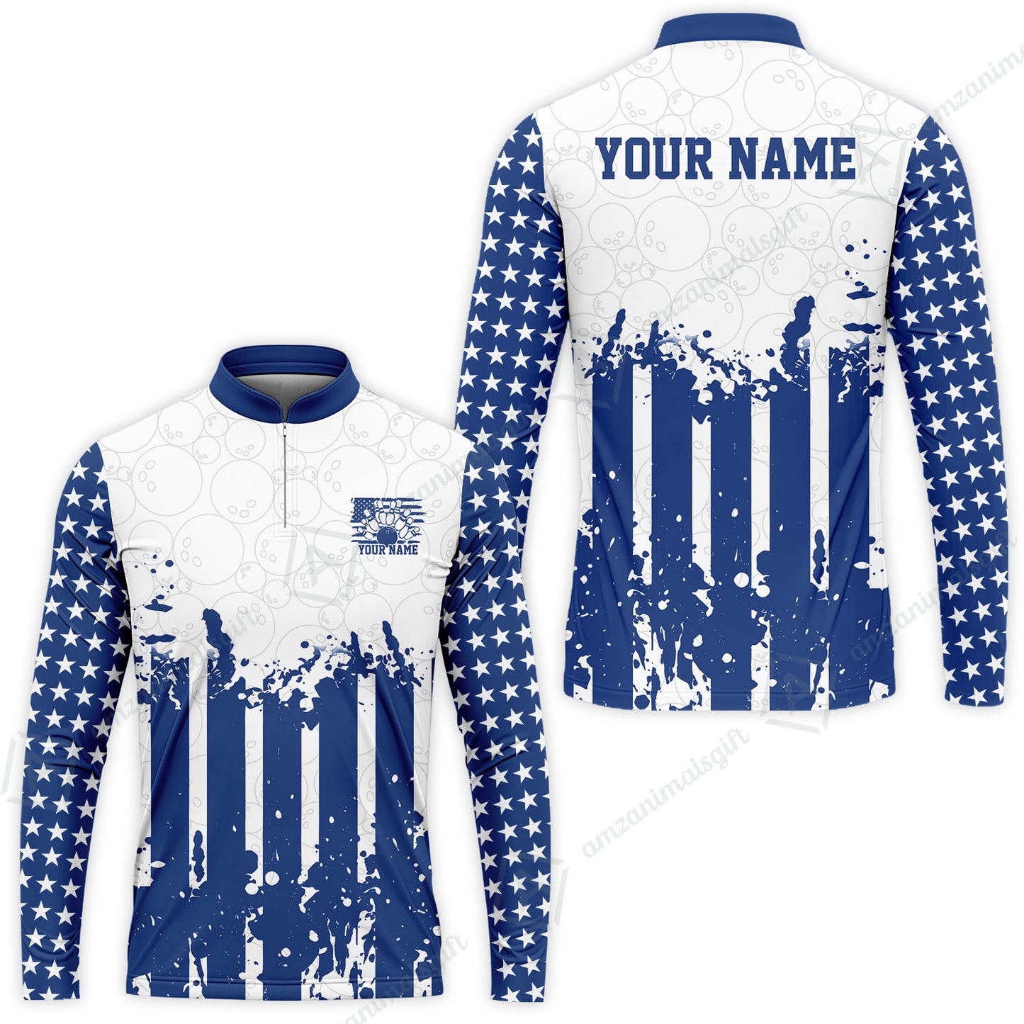 Custom Bowling Jersey Polo Shirt, Distressed Stars and Stripes Grunge, Custom Bowling Jersey Team Shirt For Players With Name and Team Name