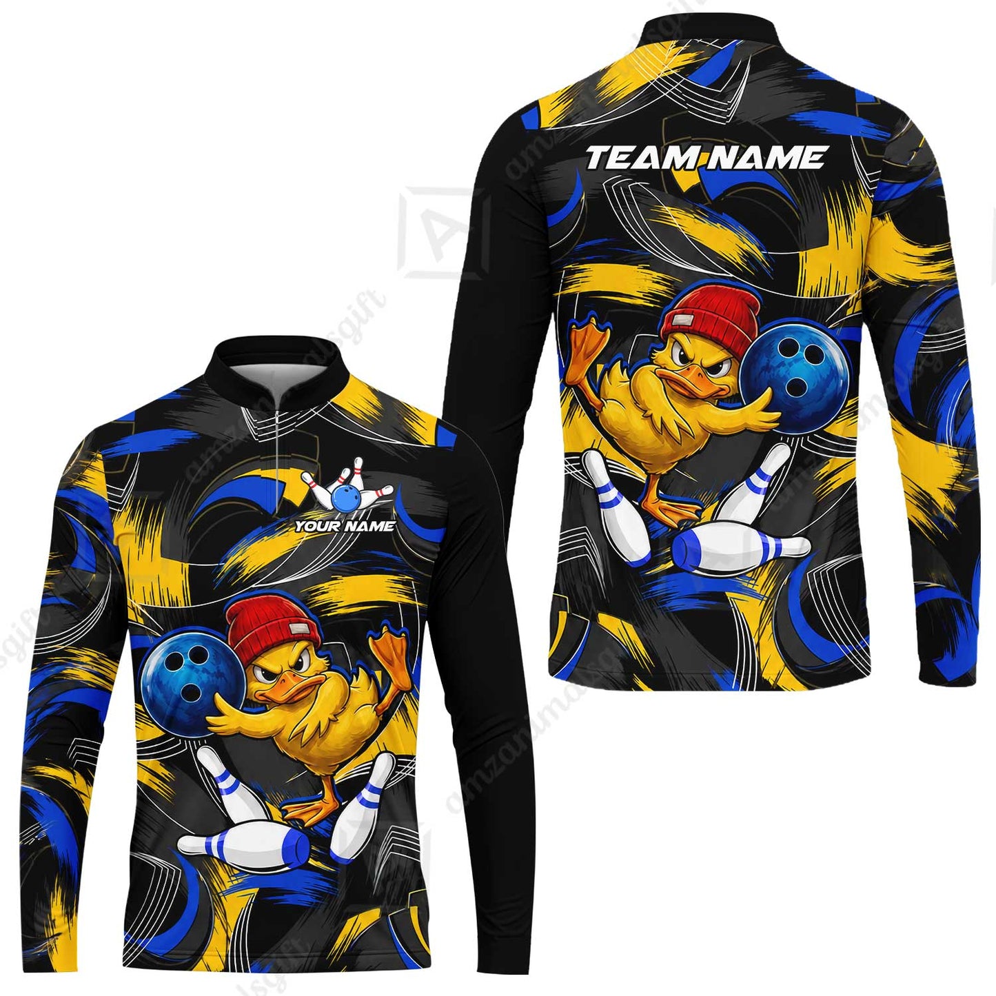 Custom Bowling Jersey Polo Shirt, Angry Grunge Splash Duckling, Custom Bowling Jersey Team Shirt For Players With Name and Team Name