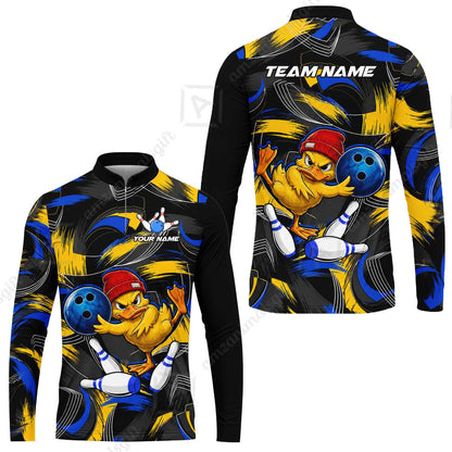 Custom Bowling Jersey Polo Shirt, Angry Grunge Splash Duckling, Custom Bowling Jersey Team Shirt For Players With Name and Team Name