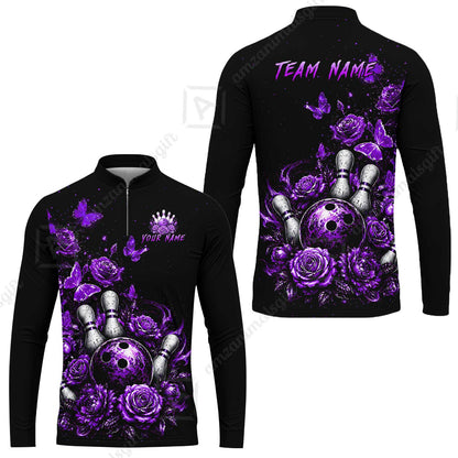 Custom Bowling Jersey Polo Shirt, Gothic Rose Bowling, Custom Bowling Jersey Team Shirt For Players With Name & Team Name