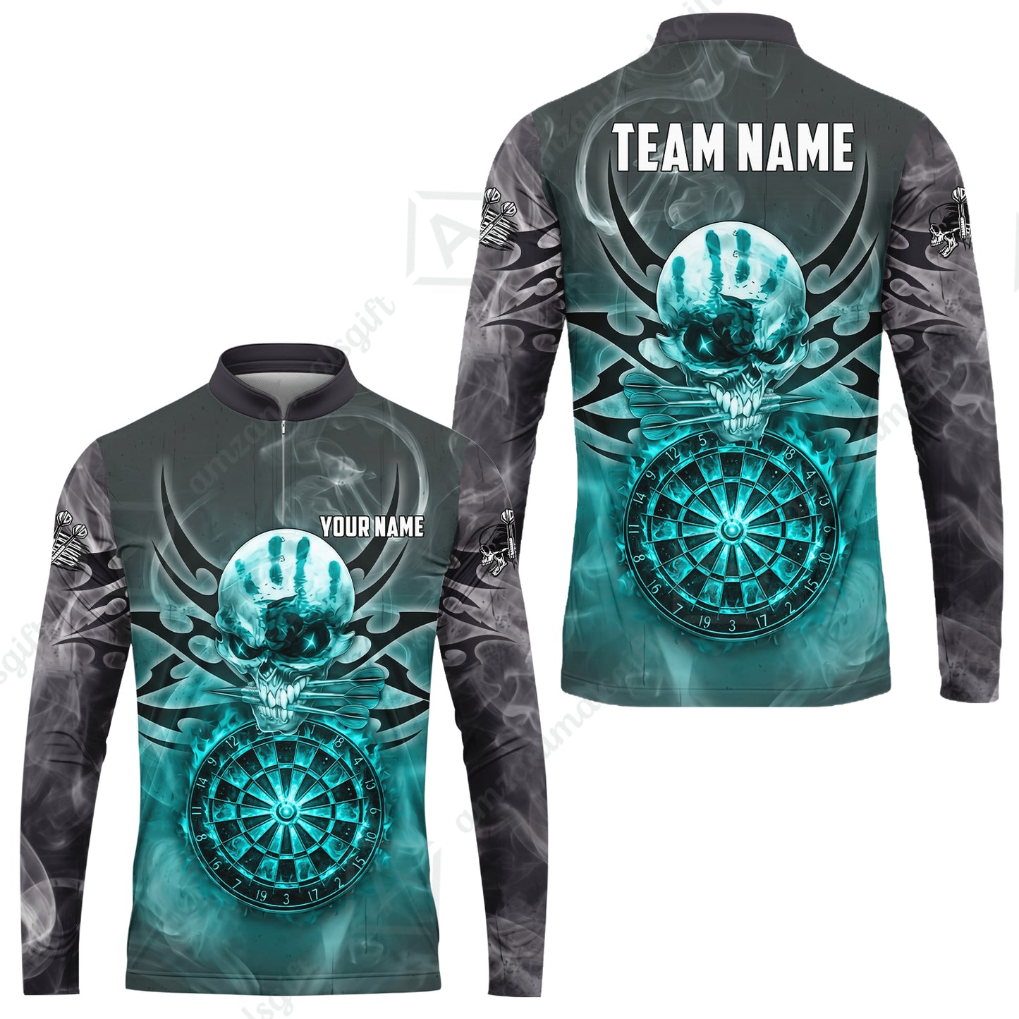 Custom Darts Jersey Polo Shirt, Glowing Fire Skull Tribal, Custom Dart Jersey Team Shirt For Players With Name & Team Name