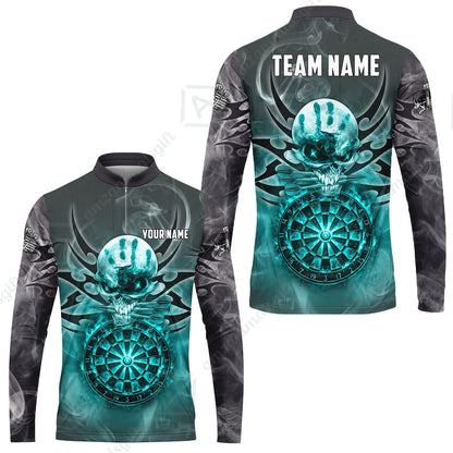 Custom Darts Jersey Polo Shirt, Glowing Fire Skull Tribal, Custom Dart Jersey Team Shirt For Players With Name & Team Name