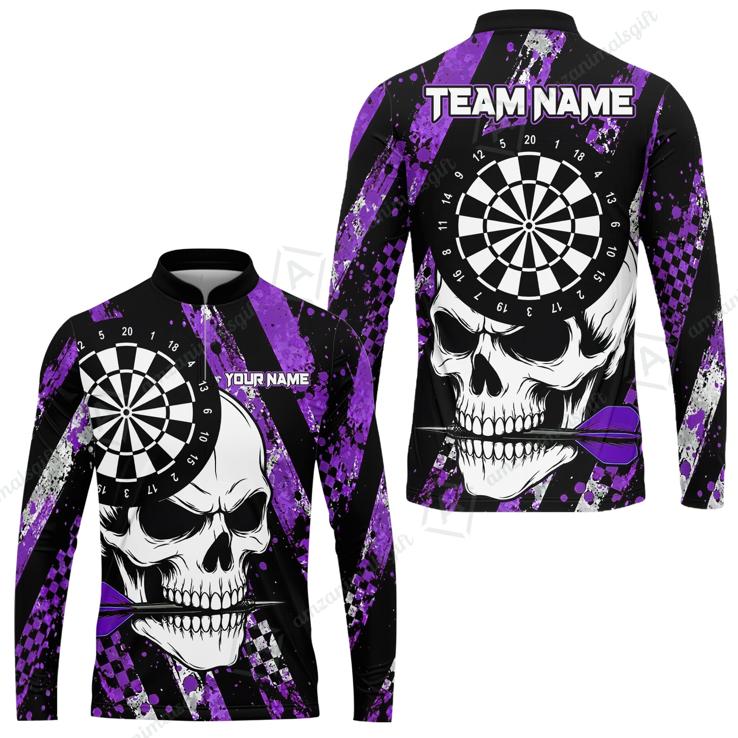 Custom Darts Jersey Polo Shirt, Skull Bites Dart, Custom Dart Jersey Team Shirt For Players With Name & Team Name