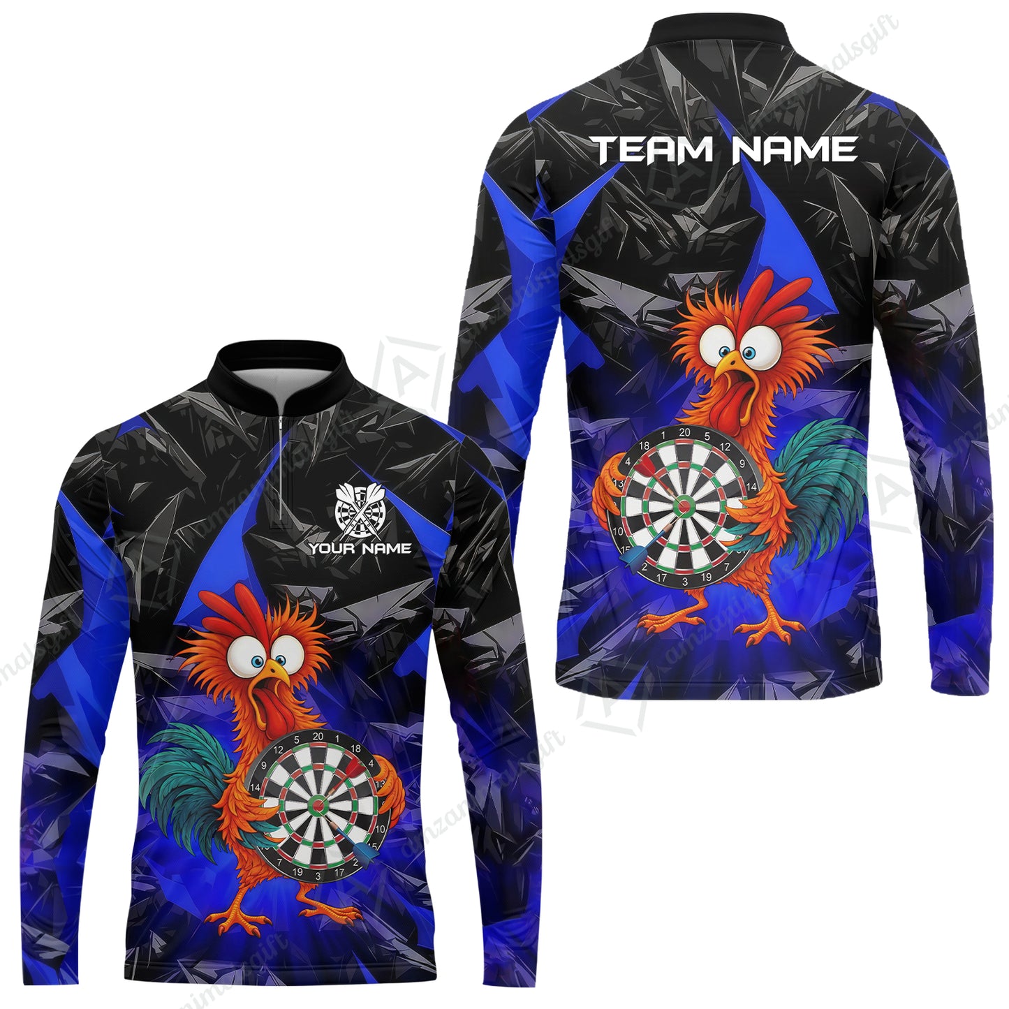 Custom Darts Team Jersey, Personalized Funky Rooster Dart Shirt For Players With Name & Team Name