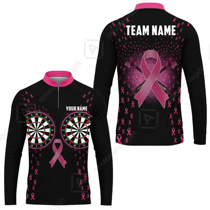 Custom Darts Team Jersey, Personalized Pink Ribbon Darts Polo Shirt For Players With Name & Team Name