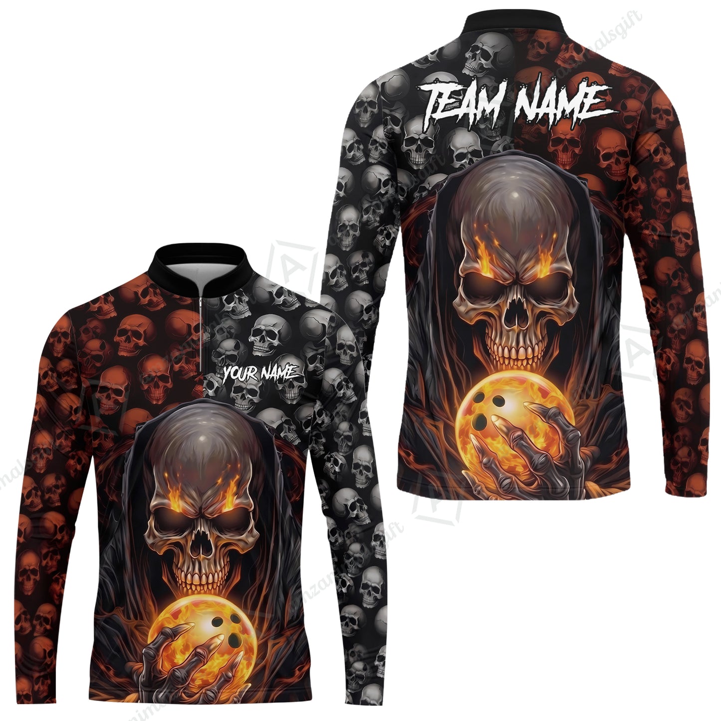 Custom Bowling Jersey Polo Shirt, Death Multiple Skulls, Personalized Name And Team Name