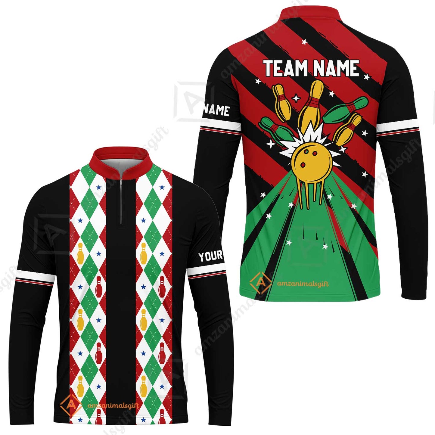 Custom Team Polo Shirt Christmas argyle pattern Bowling Polo, Bowling uniforms - Bowling Shirts Personalized Name And Team Name