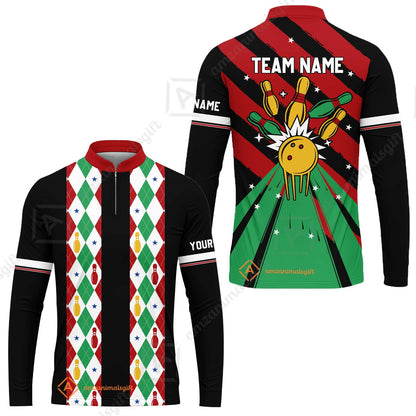 Custom Team Polo Shirt Christmas argyle pattern Bowling Polo, Bowling uniforms - Bowling Shirts Personalized Name And Team Name