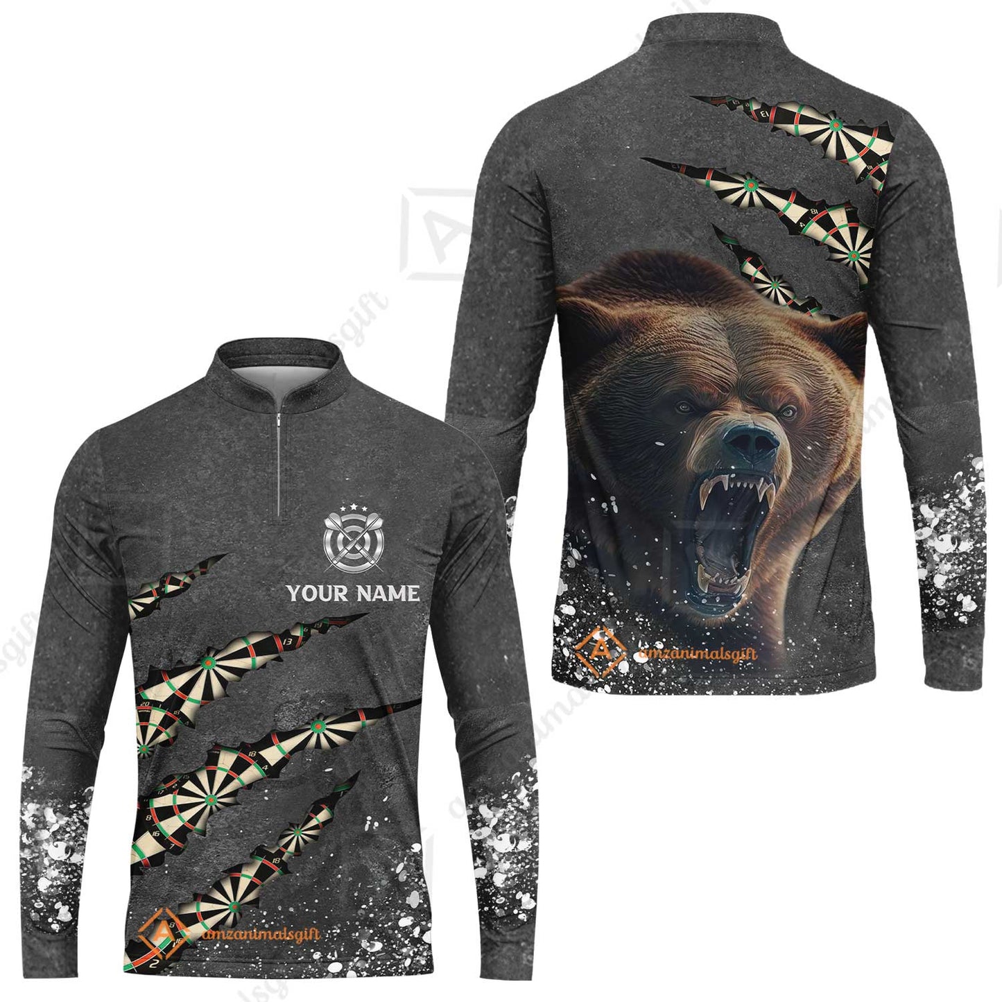 Darts Customized Name Long Sleeve Jersey, Darts Paints Splash, Personalized Name Bear Men's Long Sleeve Jersey- Perfect Gift For Darts Lovers, Darts Players