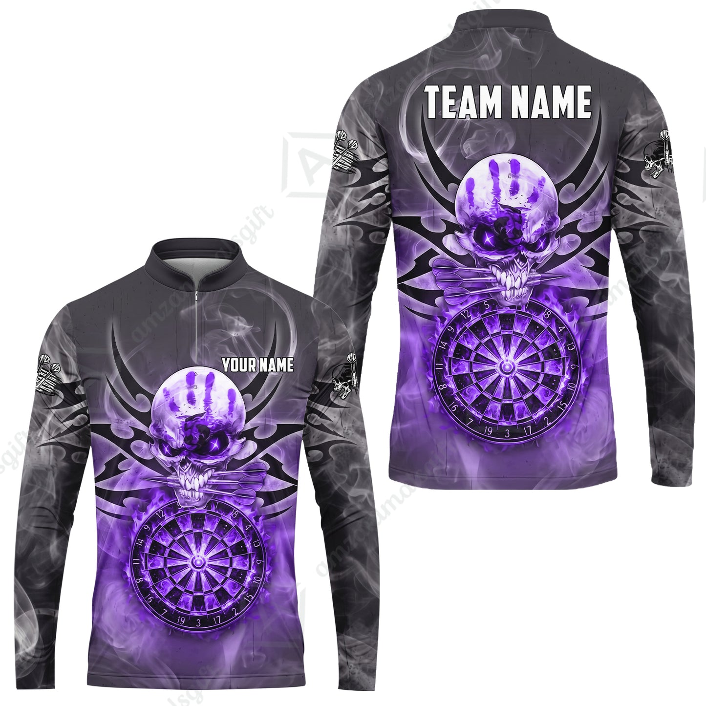 Custom Darts Jersey Polo Shirt, Glowing Fire Skull Tribal, Custom Dart Jersey Team Shirt For Players With Name & Team Name