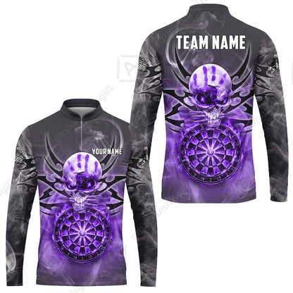 Custom Darts Jersey Polo Shirt, Glowing Fire Skull Tribal, Custom Dart Jersey Team Shirt For Players With Name & Team Name