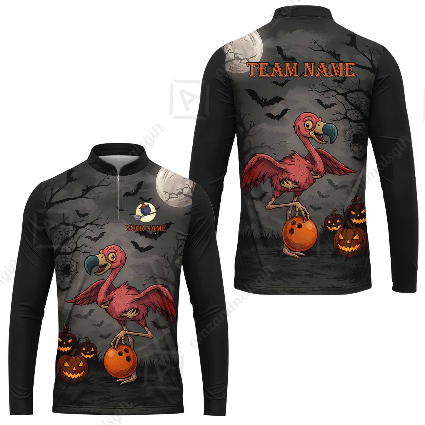 Customized Halloween Zombie Flamingo Bowling Jersey, Custom Name And Team Name For Bowlers