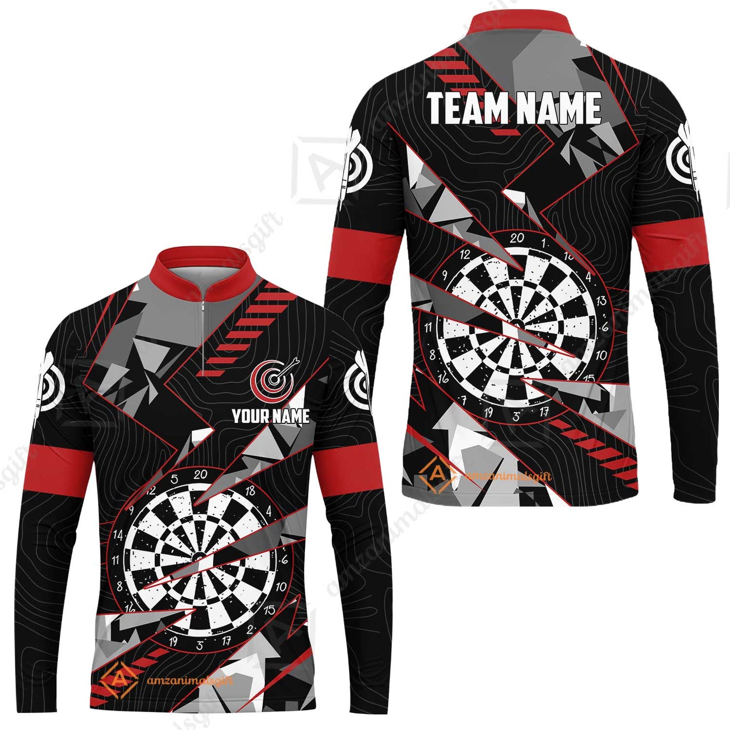Custom Darts Team Jersey Unisex Polo Shirts, Custom Black Red Grunge Darts Team Jerseys Uniform, Personalized Name And Team Name