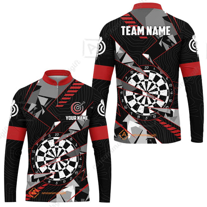 Custom Darts Team Jersey Unisex Polo Shirts, Custom Black Red Grunge Darts Team Jerseys Uniform, Personalized Name And Team Name