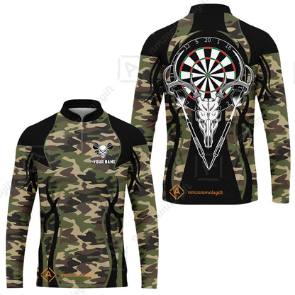 Customized Darts Long Sleeve Jersey, Camo Skull Deer Dartboard Personalized Long Sleeve Jersey For Darts Team League
