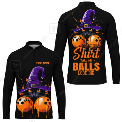 Custom Bowling Jersey Polo Shirt, Witch Cat Bowling, Does This Shirt Make My Balls Look Big, Personalized Name And Team Name