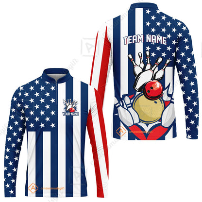 Customized American Flag Bowling Polo Shirt, Red White Blue Bowling Team Jerseys Polo Shirts, Bowling uniforms, Perfect Outfit For Bowlers
