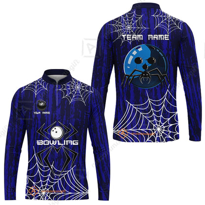 Custom Spider Blue Camo Bowling Team Jersey Polo Shirts, Halloween Bowling Team Uniforms Jerseys, Personalized Name And Team Name