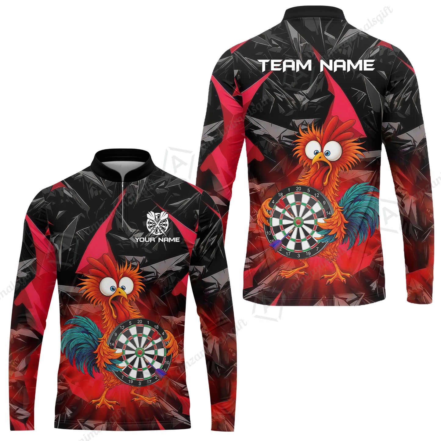Custom Darts Team Jersey, Personalized Funky Rooster Dart Shirt For Players With Name & Team Name