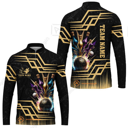 Customized Bowling Unisex Polo, Bowling And Pins Royal Multicolor Option Customized Name And Team Name For Bowling Team