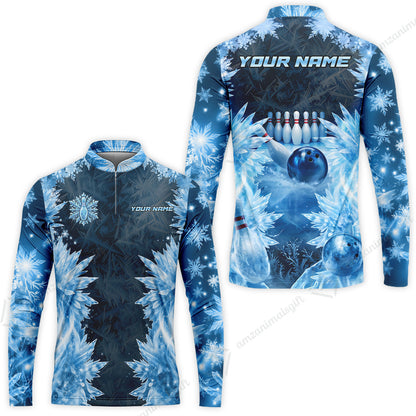 Custom Bowling Jersey Polo Shirt, Frozen Ice Crystal Strike, Custom Bowling Jersey Team Shirt For Players With Name and Team Name
