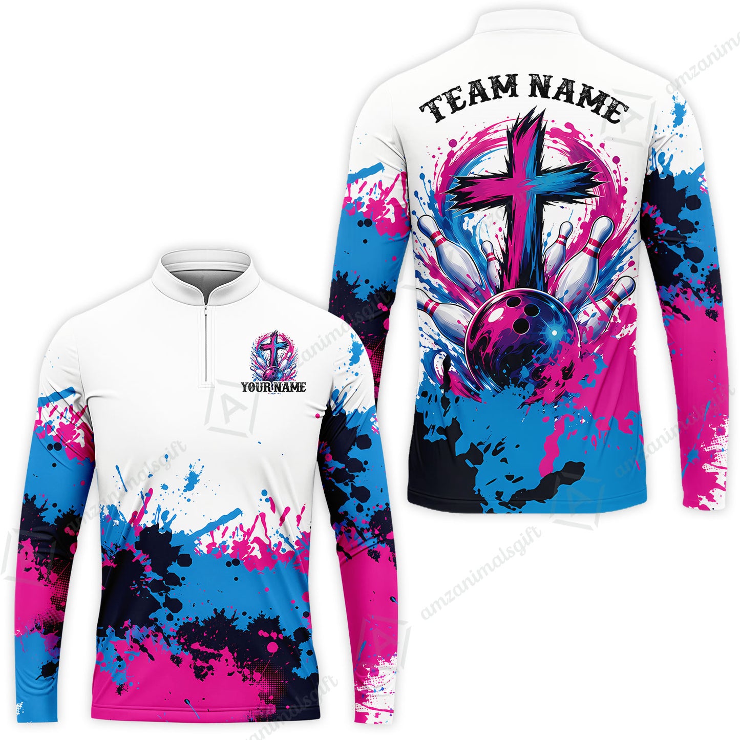 Custom Bowling Jersey Polo Shirt, Splash Pain Bowling Cross Colorful, Custom Bowling Jersey Team Shirt For Players With Name & Team Name