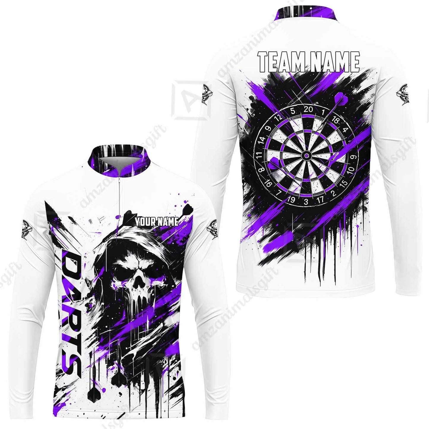 Custom Darts Jersey Polo Shirt, Grim Reaper Sketch Splatter, Custom Dart Jersey Team Shirt For Players With Name & Team Name