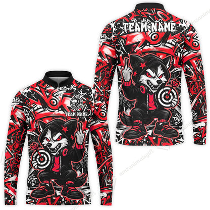 Customized Darts Team Uniform Shirt, Cool Cartoon Wolf With Dartboard, Personalized Name And Team Name