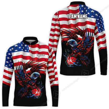 Custom Bowling Jersey Polo Shirt, Eagle America Flag Bowling Thunder, Custom Bowling Jersey Team Shirt For Players With Name and Team Name