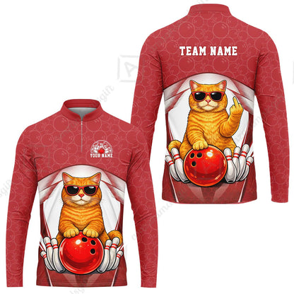 Custom Bowling Polo Shirt, Funny Cat with Sunglasses Bowling Custom Bowling Polo Team Shirt For Players With Name & Team Name