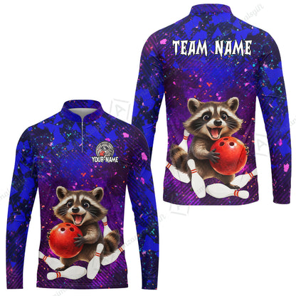 Custom Bowling Jersey Polo Shirt, Funny Raccoon Bowling, Custom Bowling Jersey Team Shirt For Players With Name & Team Name