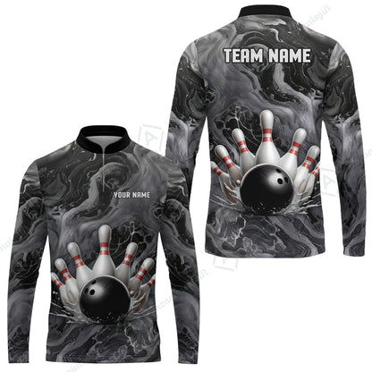 Custom Bowling Team Unisex Polo Shirt, Black Pearl Urethane Bowling Ball Marble Smoke Design for Bowlers
