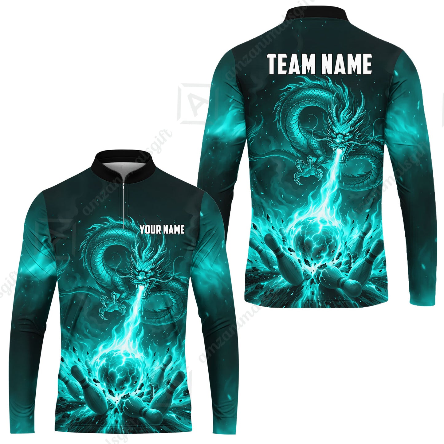 Custom Bowling Jersey Polo Shirt, Asian Dragon's Fire Strike, Custom Bowling Jersey Team Shirt For Players With Name & Team Name