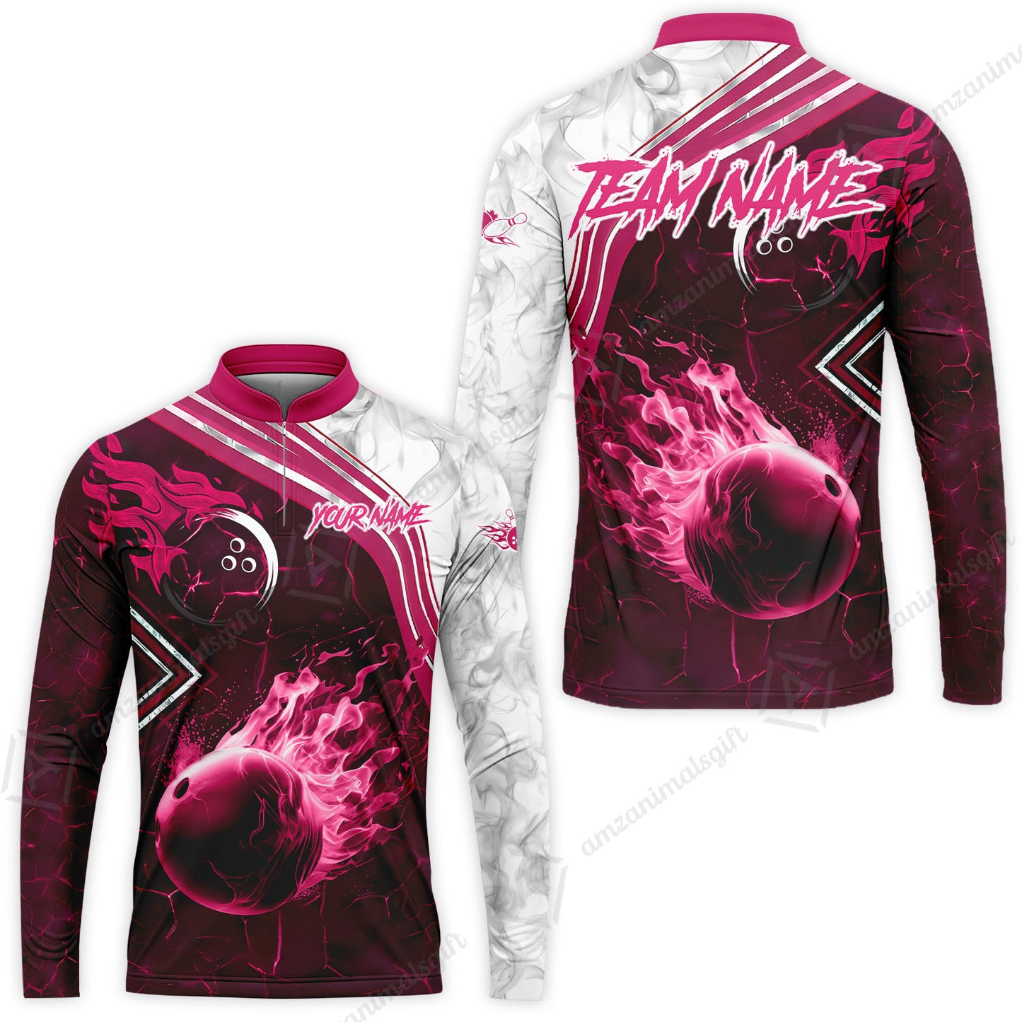 Customized Bowling Unisex Polo Shirt, Fire & Smoke Bowling Ball, Bowling Uniform - Personalized Name And Team Name