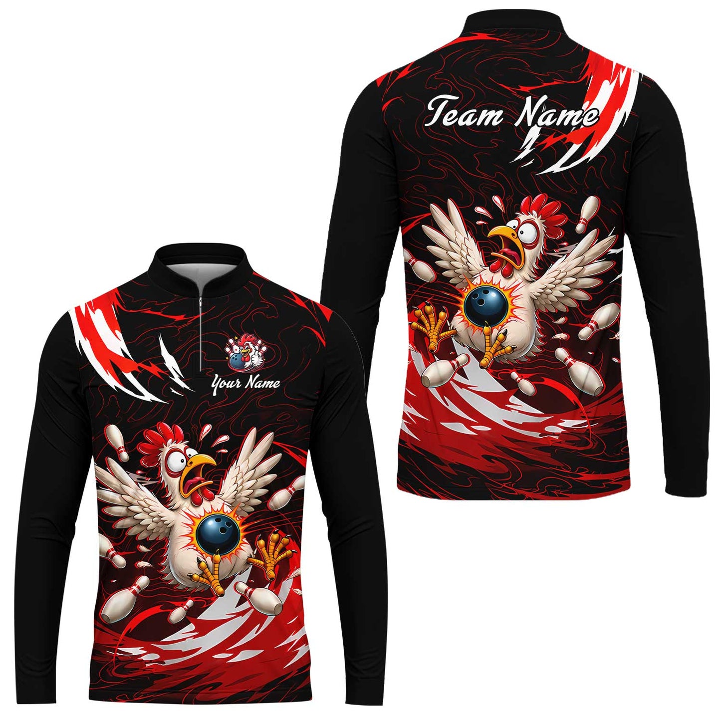 Customized Bowling Shirt, Crazy Chicken, Personalized Polo Shirt For Players With Name & Team Name