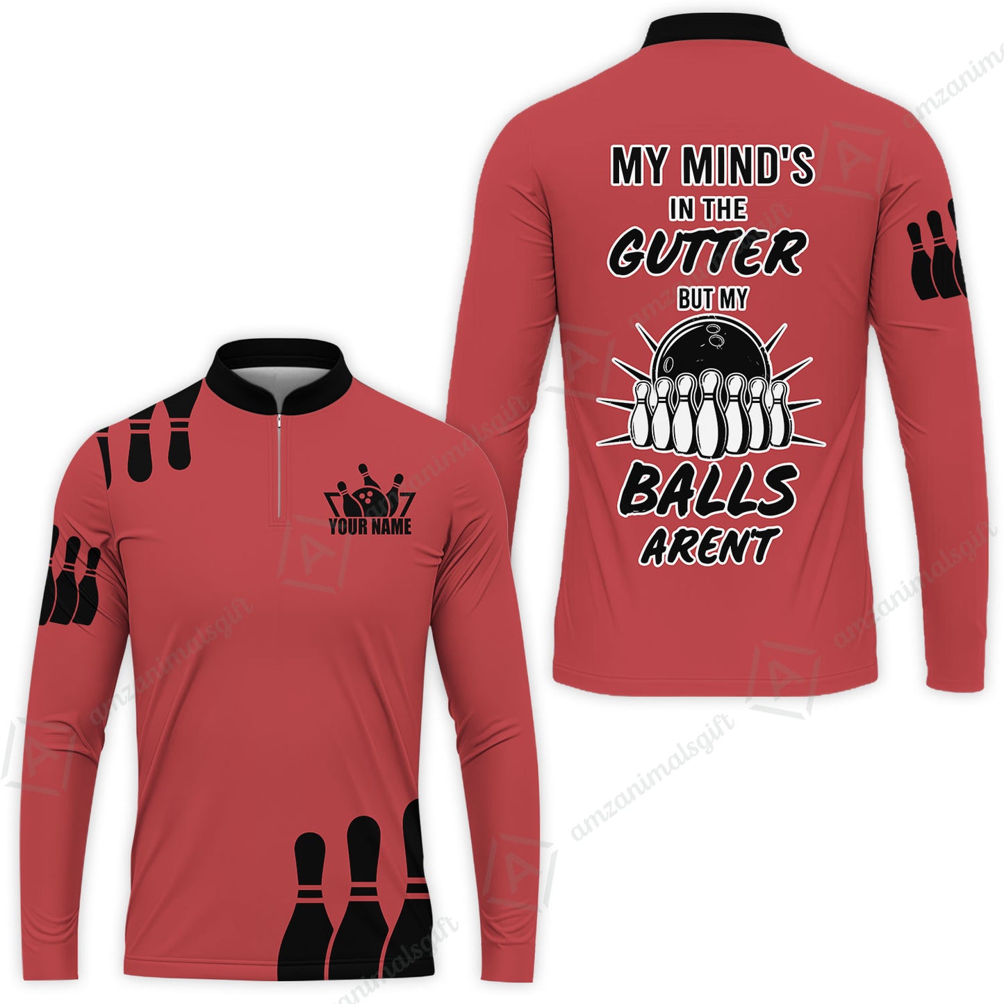 Customized Bowling Shirt, My Mind In The Gutter But My Bowling Balls Aren't, Personalized Polo Shirt For Players With Name & Team Name