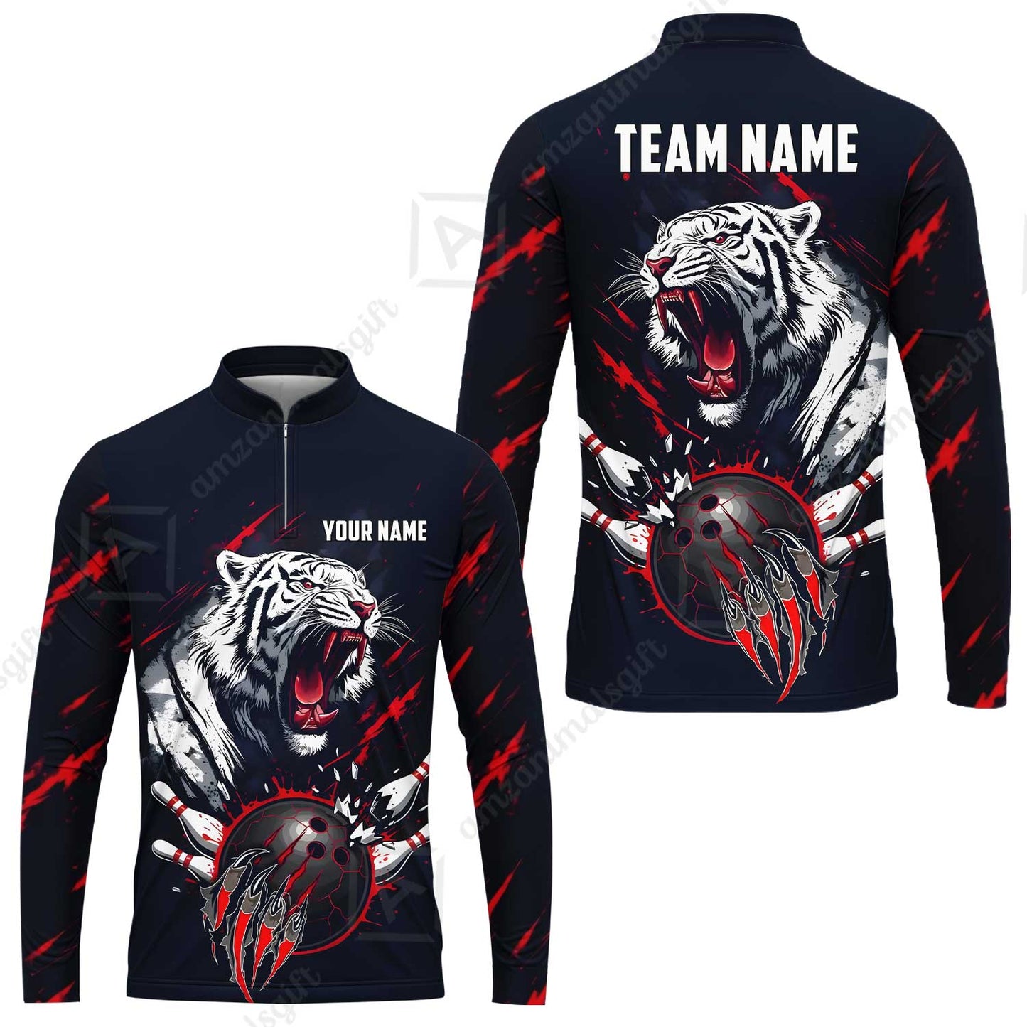 Custom Bowling Jersey Polo Shirt, White Tiger Mascot Bowling, Custom Bowling Jersey Team Shirt For Players With Name & Team Name