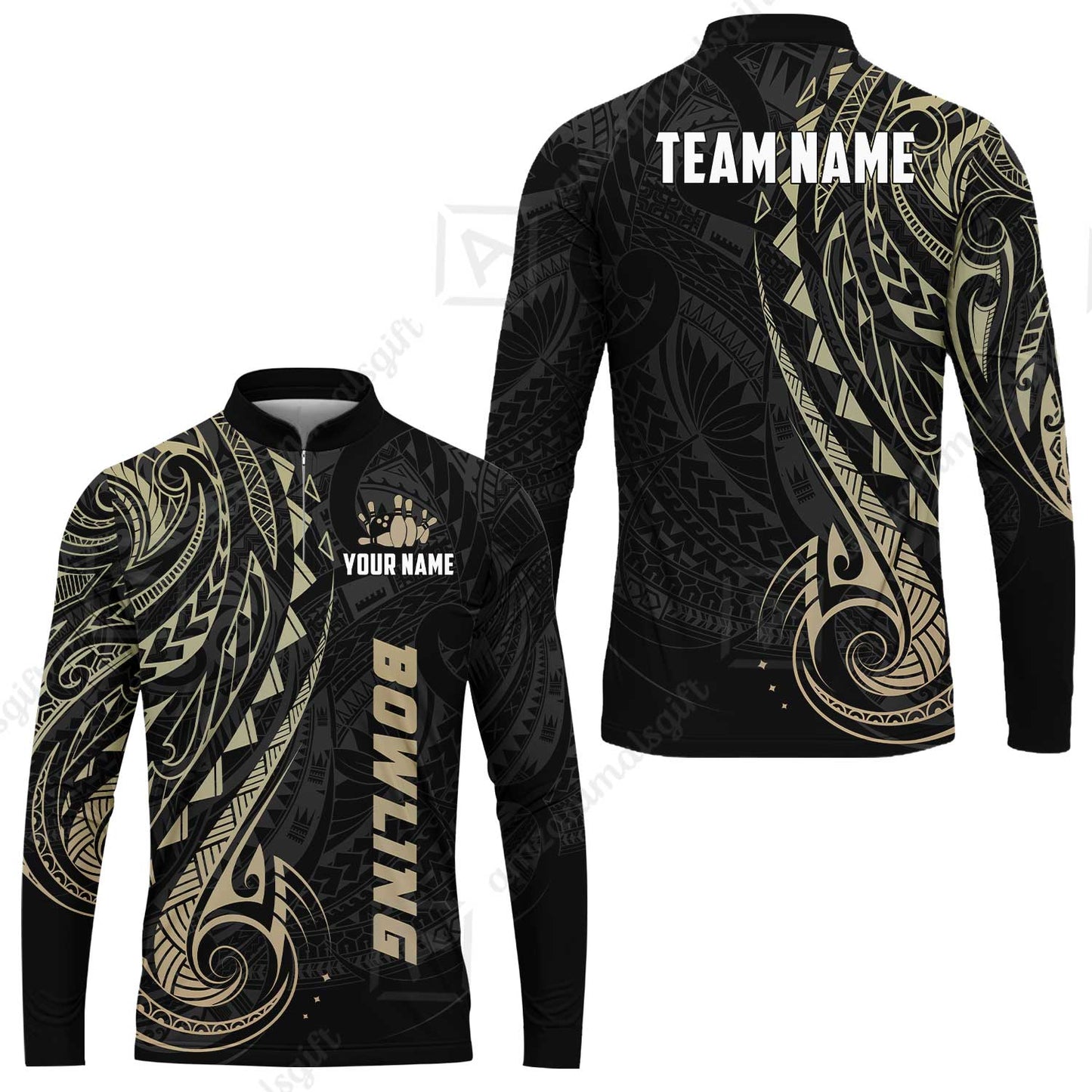 Custom Bowling Jersey Polo Shirt, Polynesian Maori Tribal Tattoo Bowling, Custom Bowling Jersey Team Shirt For Players With Name and Team Name