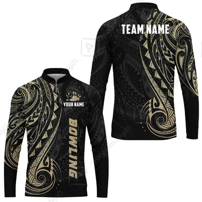 Custom Bowling Jersey Polo Shirt, Polynesian Maori Tribal Tattoo Bowling, Custom Bowling Jersey Team Shirt For Players With Name and Team Name